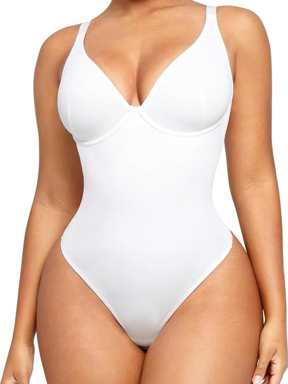 Shapewear White Body Contour V-Neck Bodysuit Shaperwear Thong Base Size S